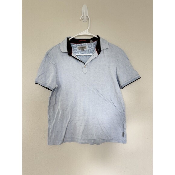 Ted Baker Men's Classic Blue Herringbone Polo Top Preppy Golf Shirt Size 4 - Picture 1 of 5